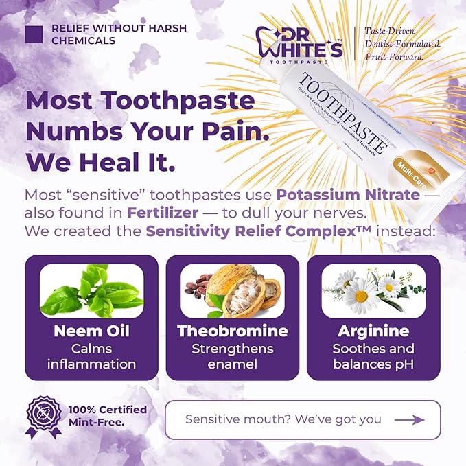 Dr. White’s Fluoride-Free nHA Toothpaste 3-Pack; Dentist-Formulated, Nano Hydroxyapatite + Xylitol, Sensitivity Relief Complex™, Mint-Free, Enamel Safe, Swallow-Safe (3.5 Oz, Passion Fruit Kiss)