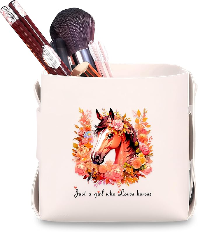 Horse Makeup Brush Holder, Decorative Desk Organizer for Jewelry Pen Pencil Glasses Storage, Horse Lovers Themed Gifts Stuff For Girls Teens Kids Women!
