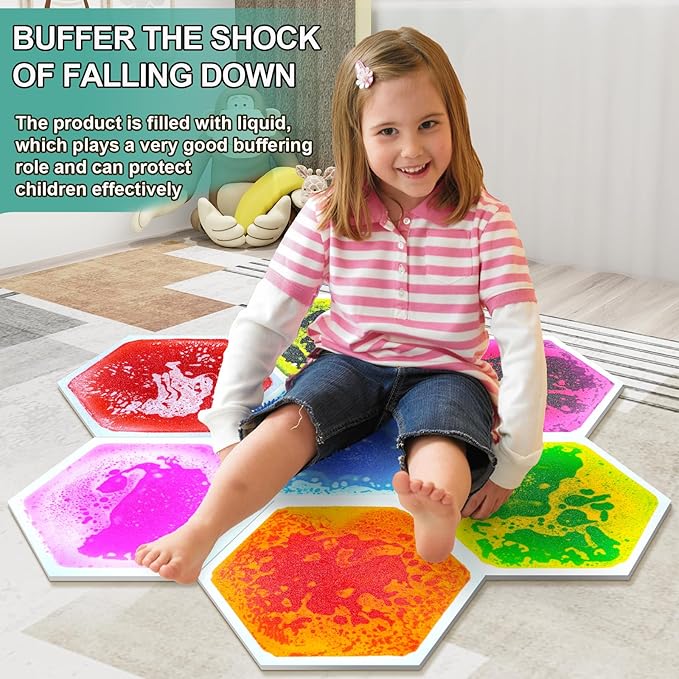 Liquid Sensory Floor Tiles - 9 PCS Hexagon Sensory Floor Pads for Kids Aged Over Three Years Old
