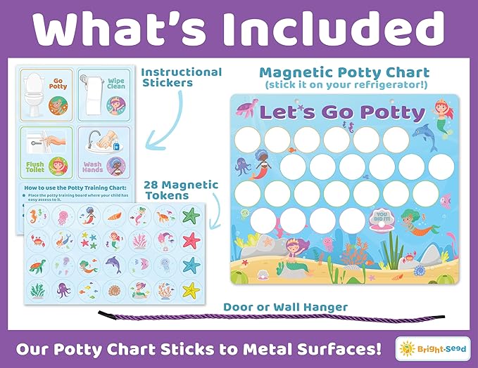 Bright Seed Magnetic Mermaids Potty Chart, Potty Training Chart for Toddler Girls, Sticker Chart for Kids, Potty Training Sticker Chart for Toddlers, Potty Sticker Chart, Potty Training Chart Girls