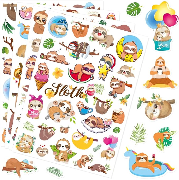 Cute Sloth Stickers Wild Jungle Forest Animal Decal Sticker 770 Counts Party Gifts Goodie Bags Decor Rewards Wild Life Birthday Party Favors Waterproof Water Bottle Laptop Invitation Stickers Decor
