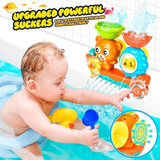 Baby Bath Toys Toddlers 1-3 Bear Kids Bath Tub Toys with 2 Turtle Swimming Wind up Water Toys & 3 Floating Boat Bathtub Toys for Infants Boys Girls 18+ Months Gifts Box Set
