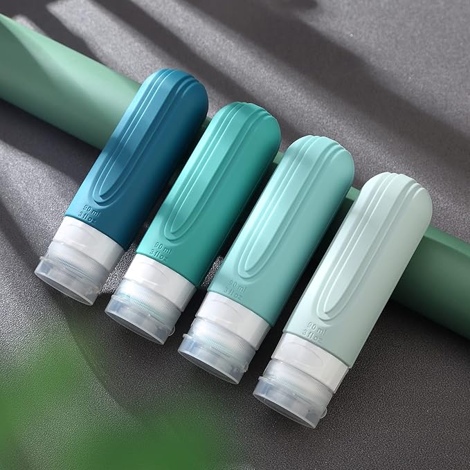 Travel Bottles for Toiletries, Tsa Approved 3oz Travel Size Containers BPA Free Leak Proof Refillable Liquid Silicone Squeezable Travel Accessories for Shampoo Conditioner Lotion (4 Pack)