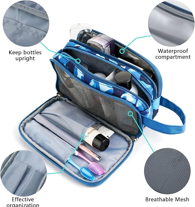 Kids Toiletry Bag for Boys, Travel Toiletry Bag for Little Young Boys Waterproof Hanging Wash Bag Toddler Traveling Toiletries, Shark Blue