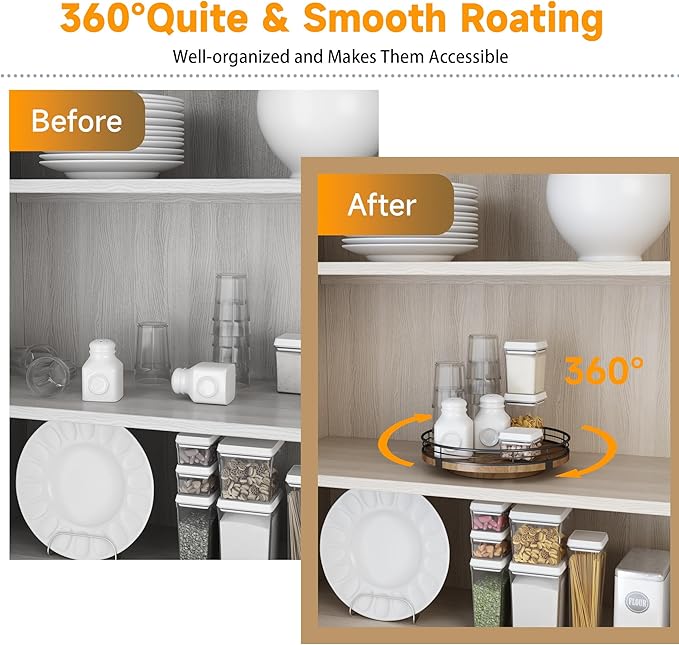 Farmhouse Oak 9" Lazy Susan Turntable Organizer for Cabinet, Round Wooden Lazy Susan Organization and Storage for Dining Table, Pantry, Kitchen, Countertop, Cupboard,Home Decor, Walnut Wood