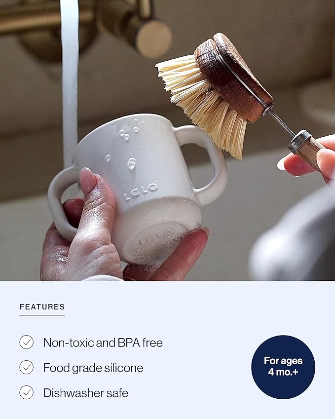 Lalo Little Cup, Non-Toxic Silicone Straw Cup with Handles - Baby and Toddler Sippy Cup - Mini Cup and Straw Training System, 4oz, Grapefruit