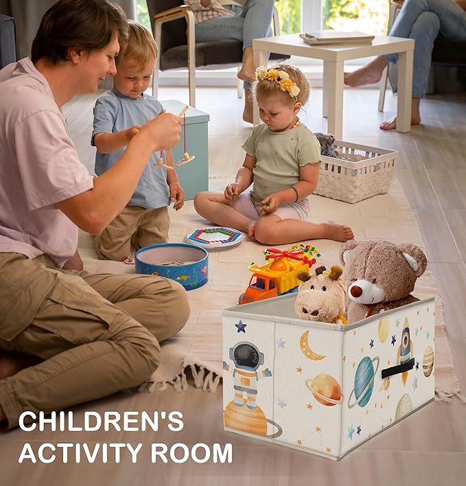 Nogrit Space Nursery Storage Bins Box, Toybox for Boys, Space Planets Rocket Astronaut Foldable Baskets Organizer Container with Handles for Kids Boys Bedroom Bathroom Clothes Toys Books