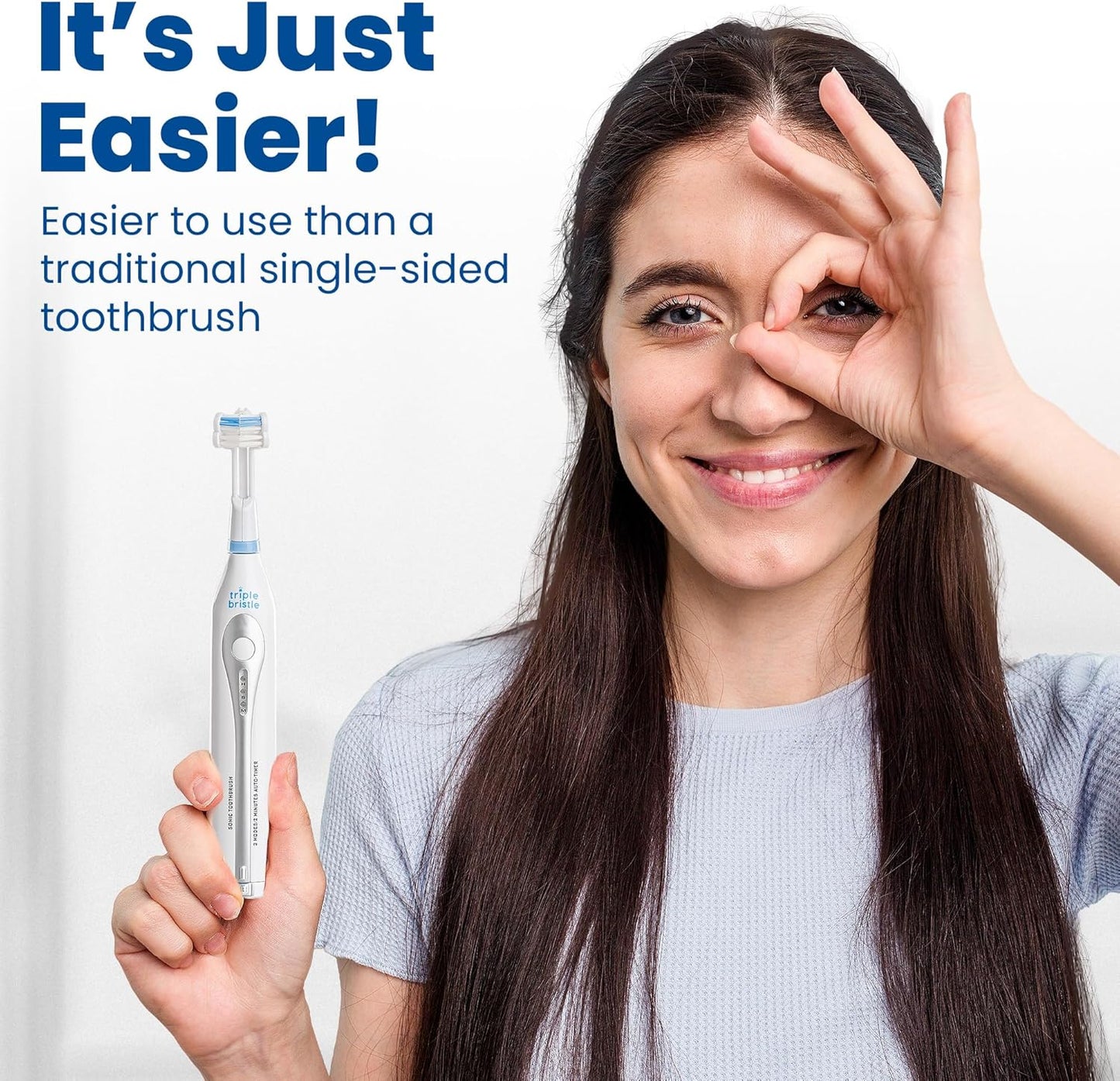 Triple Bristle GO 3 Sided Sonic Toothbrush - Soft Nylon Bristles, Autism & Special Needs Toothbrush for Kids & Adults, Travel Friendly