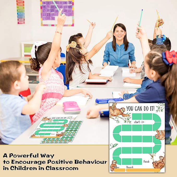 20 Sloth Reward Chart with 432 Round Stickers, Incentive Behavior Chart for Kids at Home Classroom, Kids Routine Daily Chore Sticker Chart-B04