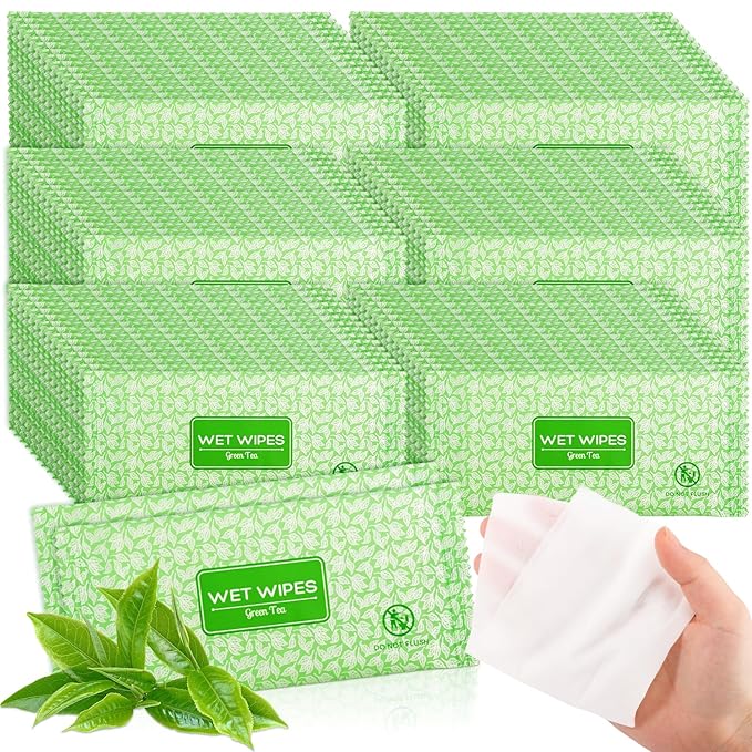 200 Pcs Wet Wipes Individually Wrapped, Personal Cleansing Wipe, Travel Size Hand Wipe, Green Tea Wipes Bulk for Homeless, Suitable for Restaurant, Wedding, Barbecue, Light Green