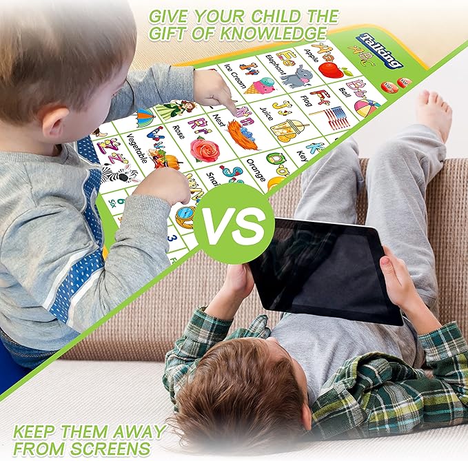 Electronic Alphabet Wall Chart, Talking ABC, 123s, Music Poster, Kids Montessori Toys for Toddlers 2-4, Interactive Educational Toddler Toy, Learning Gift for Age 1 2 3 4 5 Year Old Boys Girls - Green