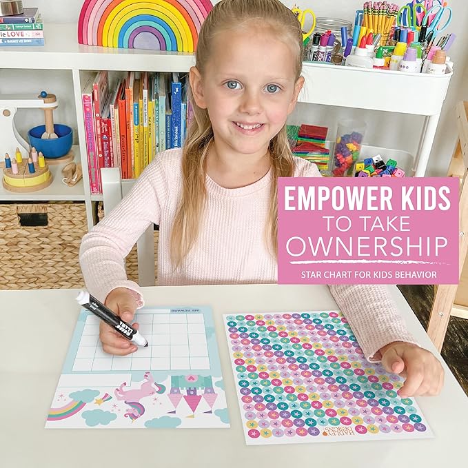 Sticker Chart for Kids Behavior at Home & Classroom - 25 Reward Chart for Kids Incentives, Gold Star Sticker Sheets, Unicorn Incentive Charts for Classroom Must Haves