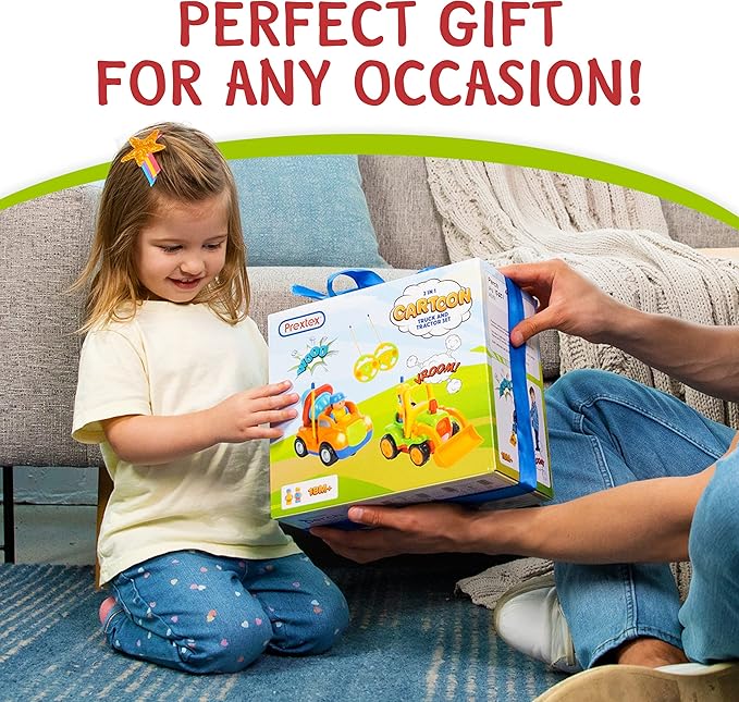 PREXTEX 2pk Remote Control Cars for 3-5 Year Old Boys - Truck & Tractor Toddler Toys