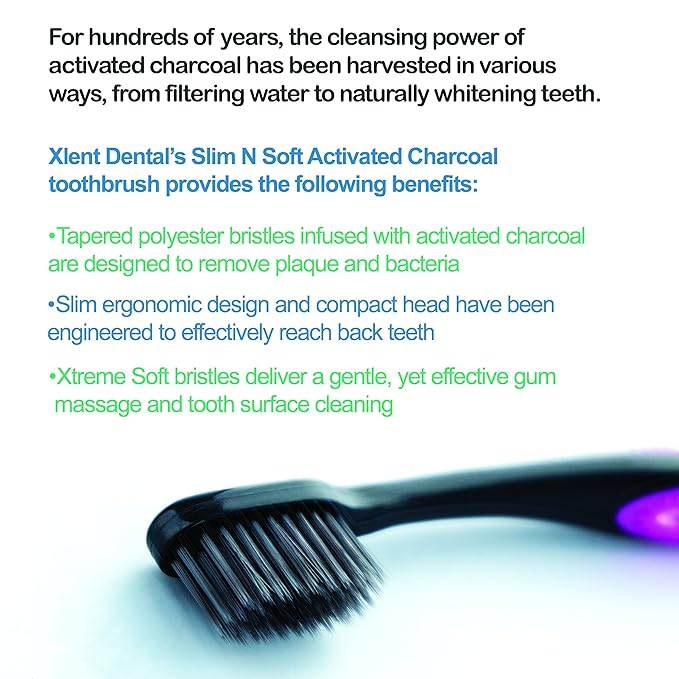 Activated Charcoal Bristle Toothbrush - Xtreme (Extreme) Soft, Ultrafine, Tapered bristles, Compact Head & Slim Design - (8 Count)