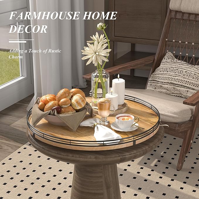 18" Lazy Susan Oak Wood Turntable Organizer for Cabinet, Farmhouse Round Wooden Large Lazy Susan Organization and Storage for Dining Table, Pantry, Kitchen, Countertop, Cupboard, Home Decor