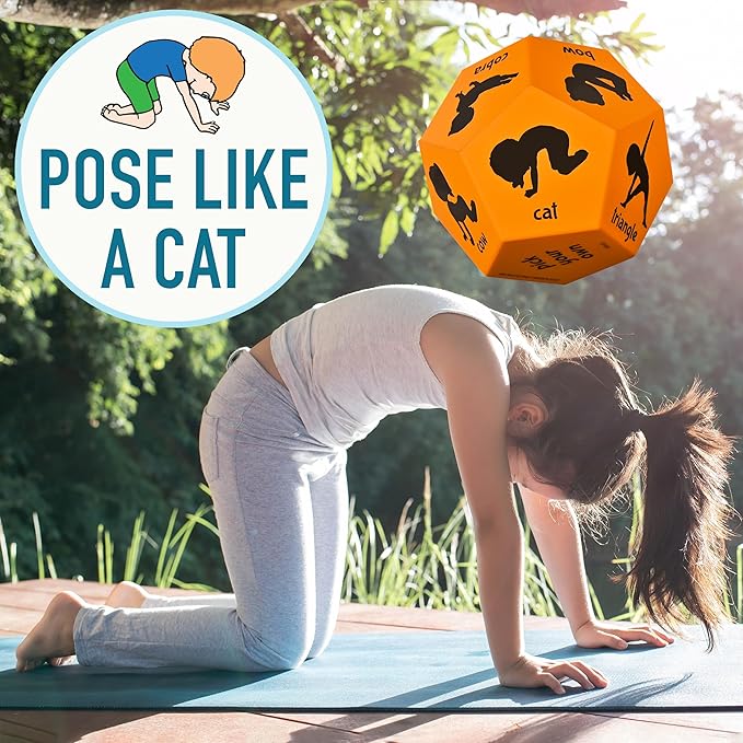 Yoga Dice - Yoga for Kids, Pose and Play Peaceful Kids Stretching Gymnastics Games and PE Equipment for Elementary School, Kindergarten, and Preschool, 12-Sided Foam Large Dice for Children