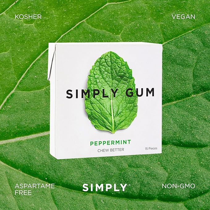 SIMPLY Gum Variety Pack (Assorted Flavors), Plastic-Free Natural Chewing Gum, 6 pack (90 pieces) | Vegan, Kosher, Non GMO, Aspartame Free and Sorbitol Free