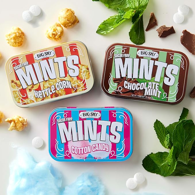 Big Sky Sugar Free Mints Kettlecorn| Sugarfree, No Artificial Colors or Flavors | Kosher Certified, Vegan, Gluten Free | Aspartame & Xylitol Free | 50 Count Tin (Pack of 6)