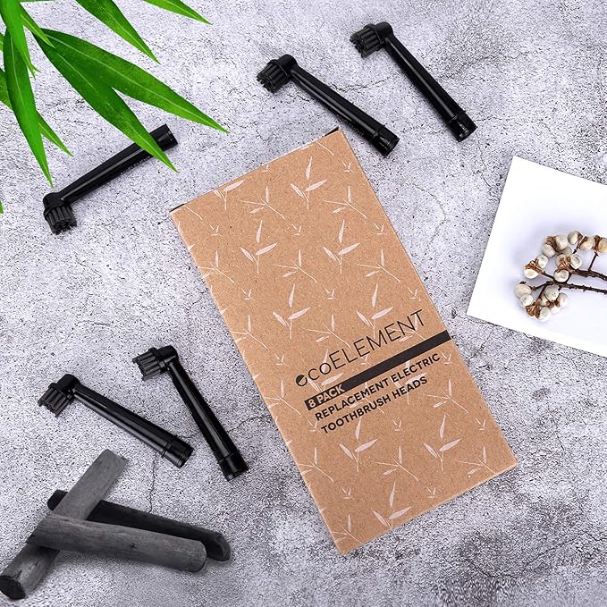 Replacement Toothbrush Heads Compatible with Oral B Braun - 8 Pack ecoELEMENT Professional Electric Toothbrush Heads Brush Heads Recyclable Charcoal Refill for Oral-B 7000/Pro 1000/9600/ 500/3000/8000