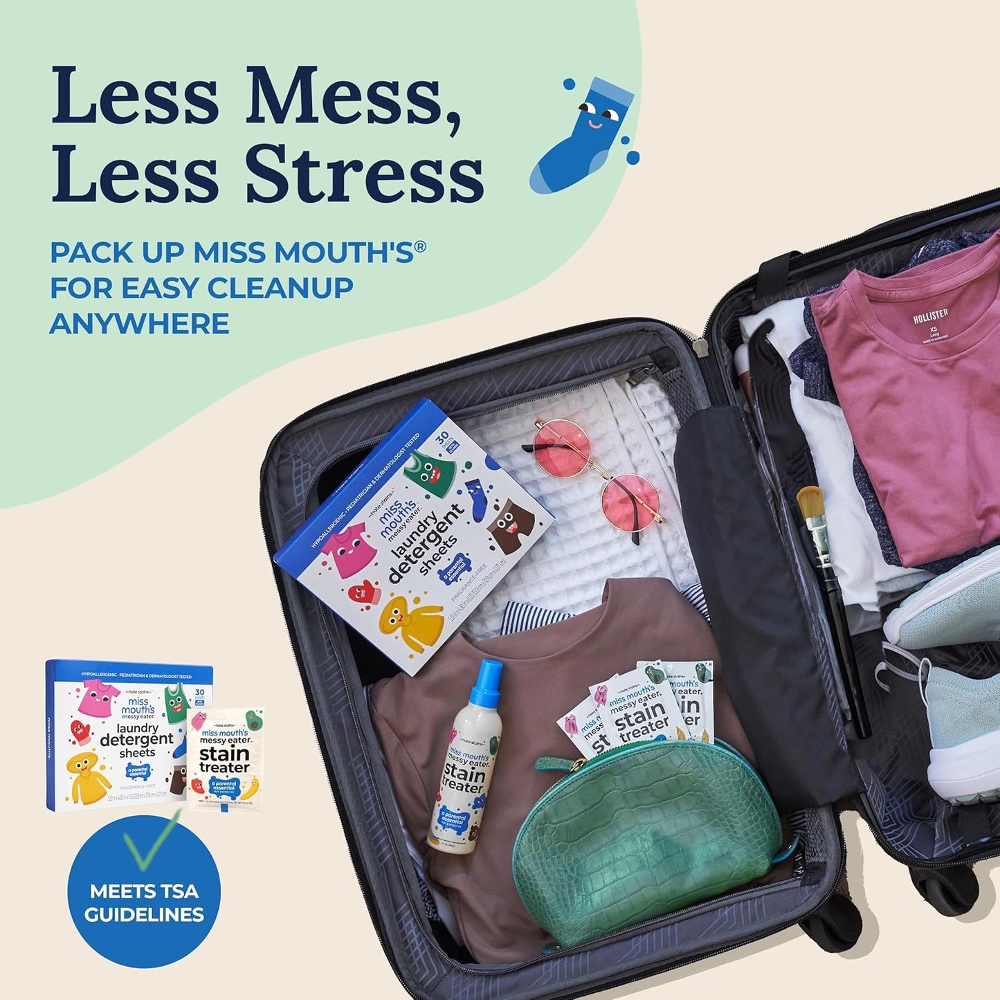 Miss Mouth's Messy Eater Laundry Detergent Sheets - 60 Loads Travel Friendly Detergent Sheets - Hypoallergenic, Sensitive Skin Safe, Pediatrician and Dermatologist Tested, Fragrance Free