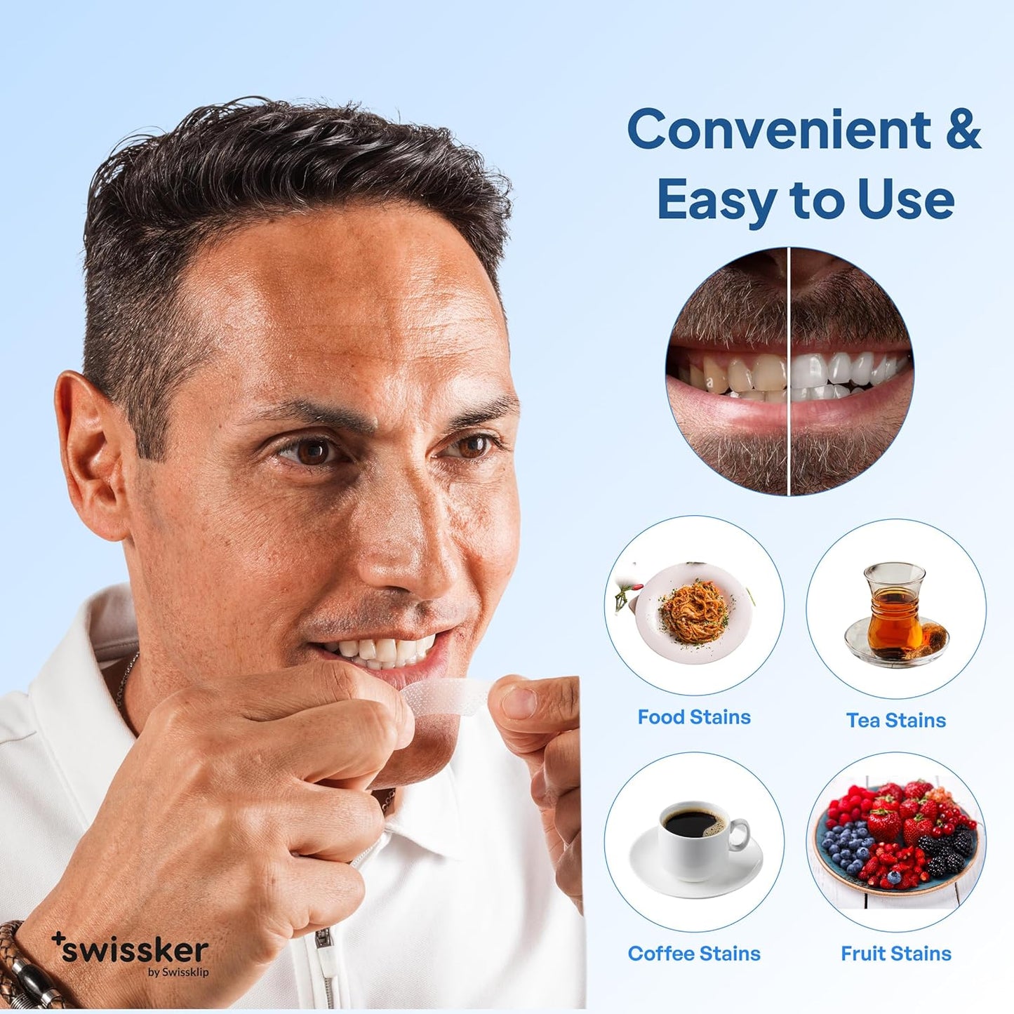 Swissklip ShineStrips Teeth Whitening Strips, Enamel Safe, Dentist Formulated, Visible Results in 2–3 Treatments, 28 Strips (14 Upper + 14 Lower)