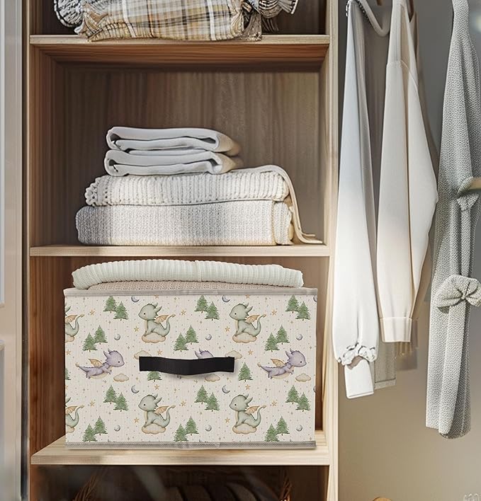 Nogrit Dinosaur Nursery Storage Bins Box, Toybox for Boys, Green and Purple Woods Dinosaur Foldable Baskets Organizer Container with Handles for Kids Boys Bedroom Bathroom Clothes Toys Books