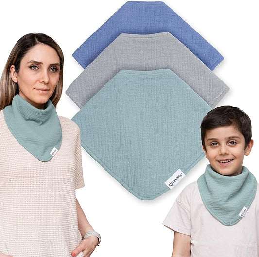 Bandana Bibs with 3 Waterproof Lining Organic Cotton Drool Bibs for Adults and Children, Adjustable Snaps