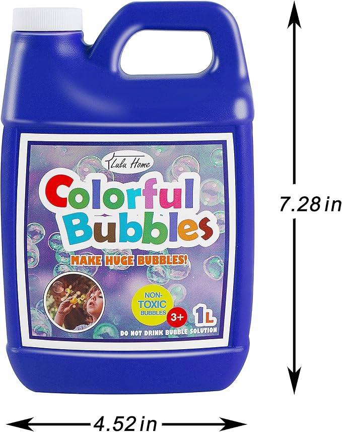 Lulu Home Concentrated Bubble Solution, 1 L/ 33.8 OZ Refill for Bubble Machines, Giant Wands, and Blowers - Up to 2.5 Gallons for Kids' Birthday Parties