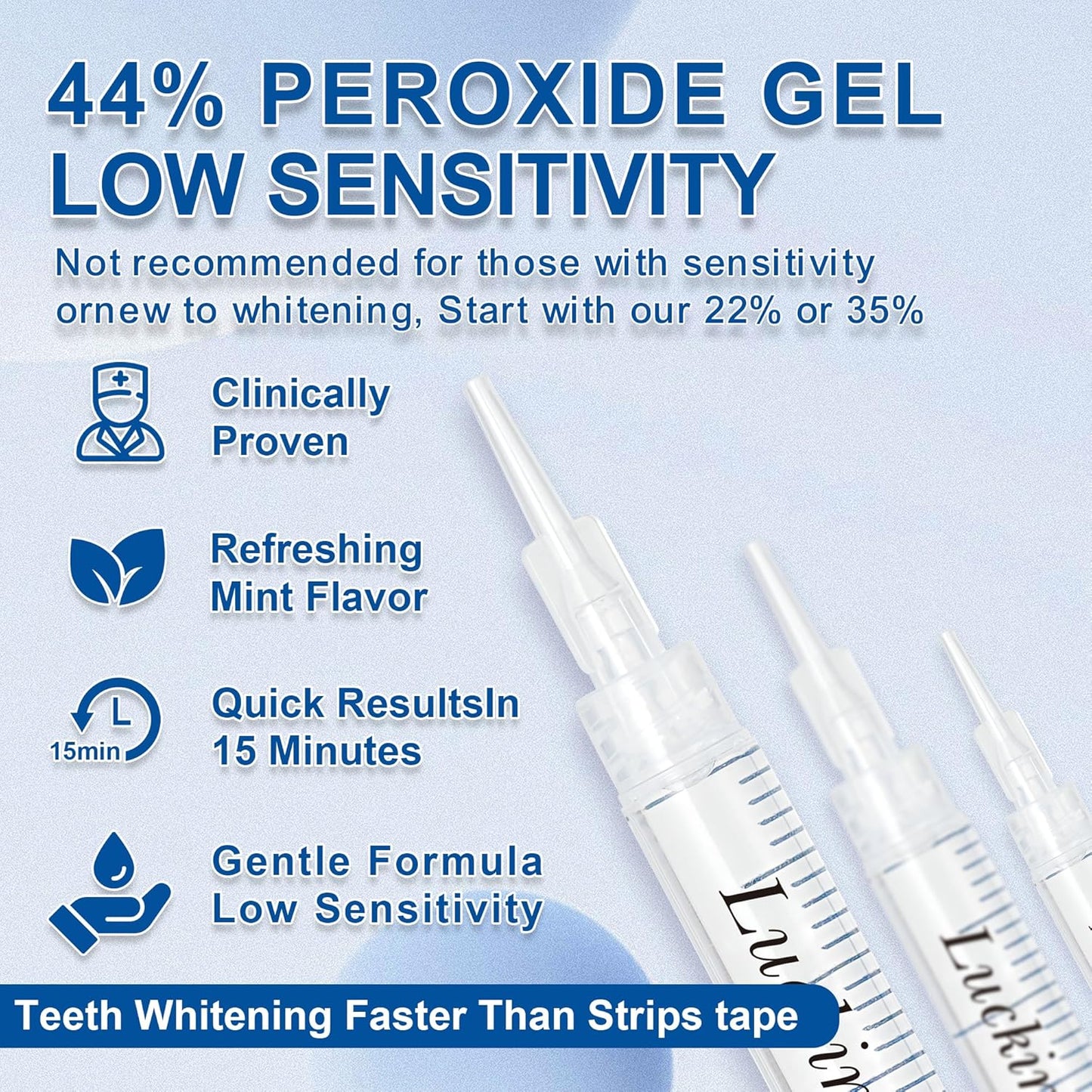 LUCKIN SMILE 10 * 3ML Teeth Whitening Gel Refill, 44% Carbamide Peroxide Suitable for Sensitive Teeth Whitening, 60 Whitening Treatments, Teeth Whiteners Used in Conjunction with Teeth Whitening Kit