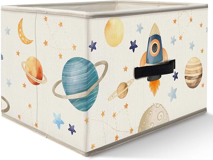 Nogrit Space Nursery Storage Bins Box, Toybox for Boys, Space Planets Rocket Astronaut Foldable Baskets Organizer Container with Handles for Kids Boys Bedroom Bathroom Clothes Toys Books