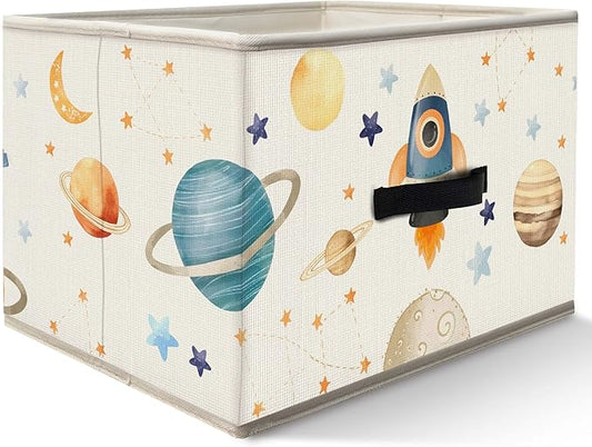 Nogrit Space Nursery Storage Bins Box, Toybox for Boys, Space Planets Rocket Astronaut Foldable Baskets Organizer Container with Handles for Kids Boys Bedroom Bathroom Clothes Toys Books