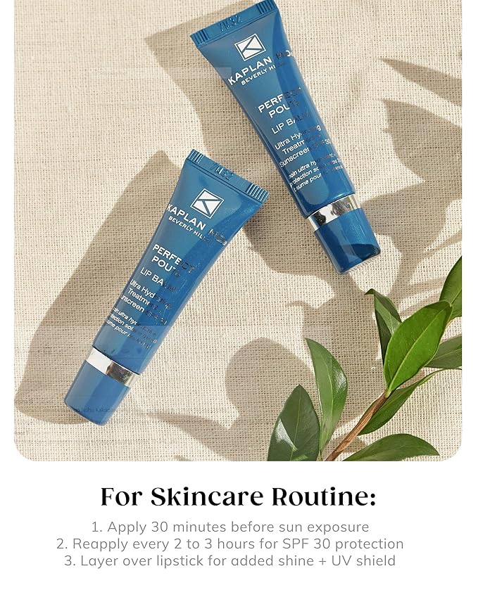 KAPLAN MD Perfect Pout SPF Lip Balm - Ultra Hydrating Lip Treatment for Dry, Chapped Lips - Sunscreen SPF 30 - Smooths Fine Lines - Glossy Finish - Non-Sticky Texture - Pink Peony