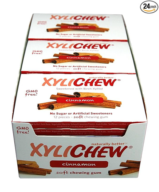 Xylichew 100% Xylitol Chewing Gum - Non GMO, Non Aspartame, Gluten Free, and Sugar Free Gum - Natural Oral Care, Relieves Bad Breath and Dry Mouth - Cinnamon, 288 Count