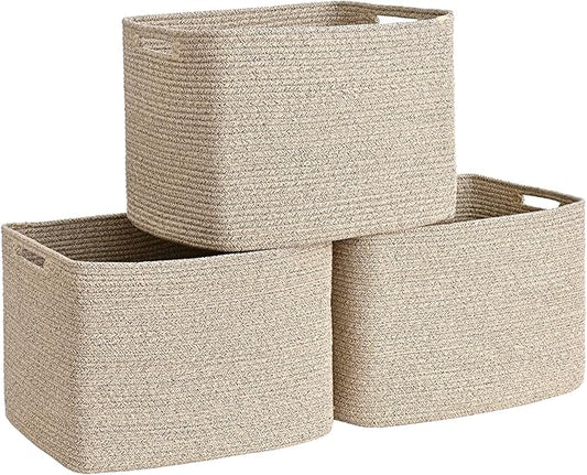 3 Pack Cube Storage Bin, 17”x12”x12” Cotton Rope Woven Baskets for Organizing Toys Clothes Towels, Square Gift Storage Baskets for Shelf, Nursery, Closet, Bathroom, Pantry (Jute)