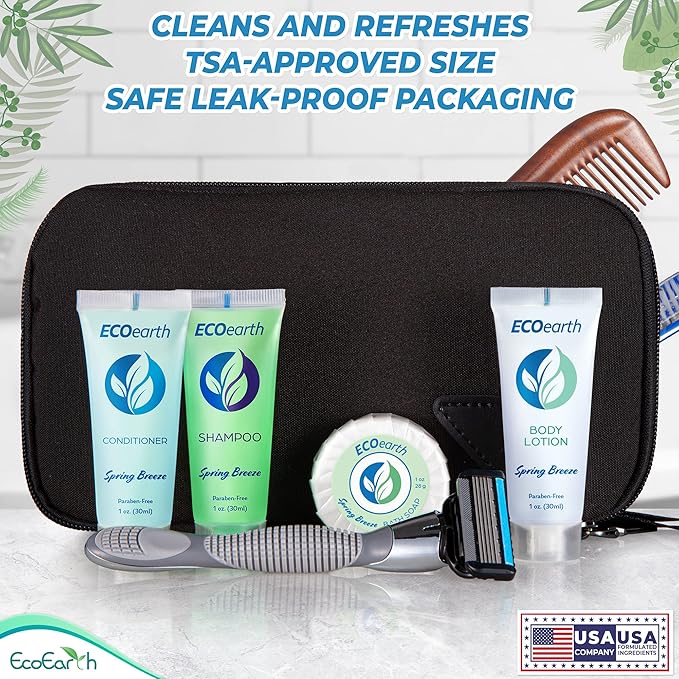 EcoEarth Soap, Shampoo and Conditioner Set (1 oz each, 150 Pieces, Spring Breeze), Hotel Travel Size Body Soaps Kit, Delight Guests with Revitalizing & Refreshing Hospitality Toiletries in Bulk