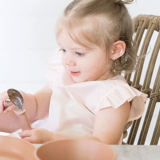 Tiny Twinkle Mess Proof Baby Bib for Girls | Waterproof Toddler Bib for Eating | Baby Apron for Feeding | Machine Washable | Perfect Shower Gift (Rose, 6–24M)