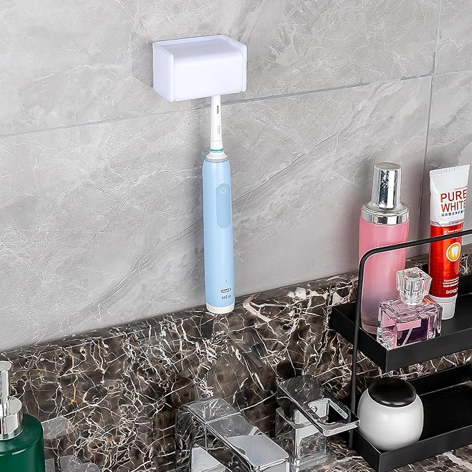 2 Pack Toothbrush Holder Wall Mounted with Cover for Bathroom, 2 Slots Toothbrush Storage Organizer for Shower, Self Adhesive Toothbrush Hanger Rack for Dorm, Cabinet (White)