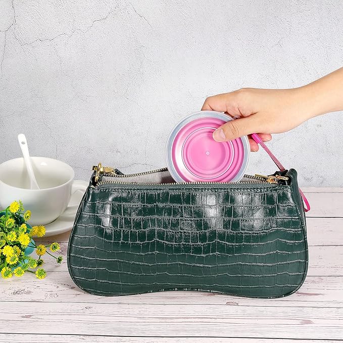 PATIKIL Collapsible Travel Cup, 2 Pack 270mL Travel Folding Cup with Lid Silicone Portable Drinking Cup for Traveling Camping, Orange