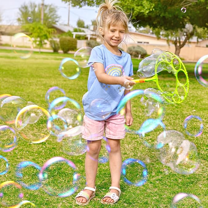 JOYIN Big Bubble Wands Set with with Tray, 21" Giant Bubble Wands Bulk for Kids, Summer, Outdoor Play Period & Birthday Party & Games, 6 Pcs Solution Suitable, Suitable for All Age People