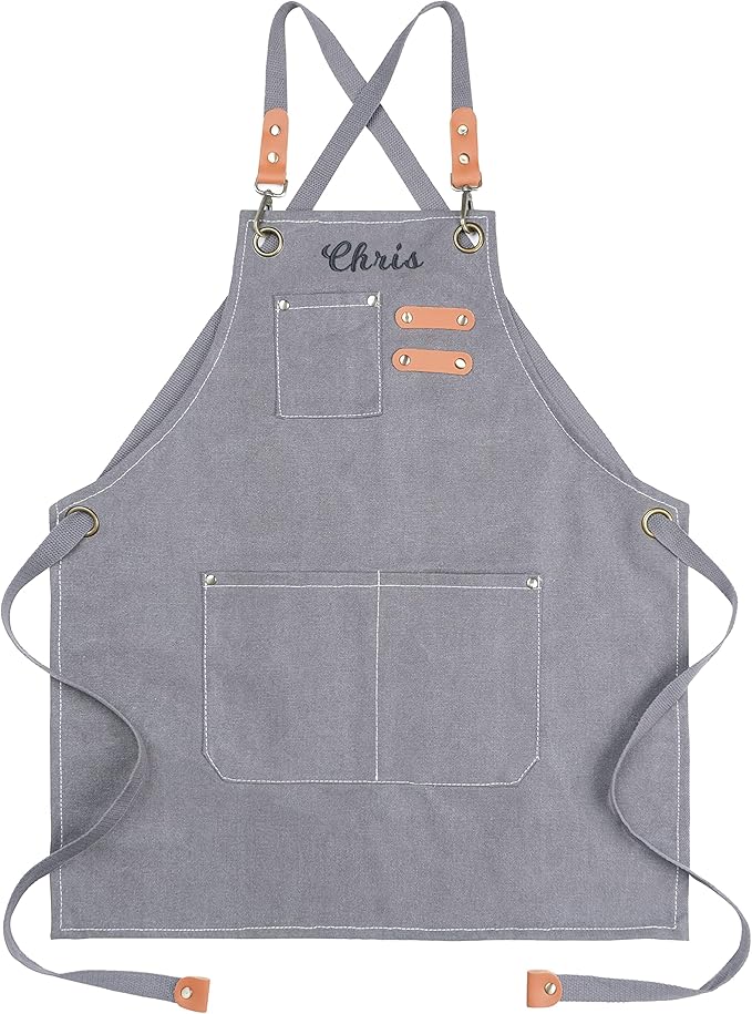 MT WORLD Kids Canvas Apron Personalized Toddler Apron for Boys Adjustable Denim Aprons for Cooking Baking Gardening Painting