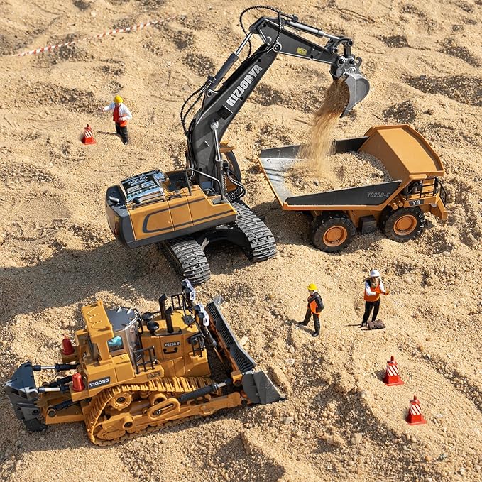 Remote Control Excavator, Toys for Boys Age 6-12, Rechargeable 11 CH RC Construction Vehicles Truck with Sound Light Metal Shovel, Birthday for Kids 7 8 9 10+ Year Old(2.4 GHz)