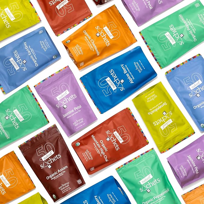 Two Leaves and a Bud Alpine Berry - 50 Naked Tea Sachets, Naturally Caffeine Free, Whole Leaf Herbal Tea in Eco-Friendly Unwrapped Compostable Sachets, Resealable Bag, 50 Count (Pack of 1)