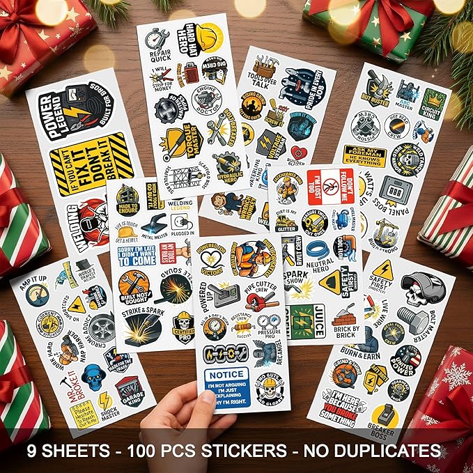 100 PCS Hard Hat Stickers Pack, Vinyl Waterproof Funny Decals with Welding Tools Safety Work Quotes, Gift for Construction Workers Mechanics Engineers Electricians Laptop Water Bottle Toolbox