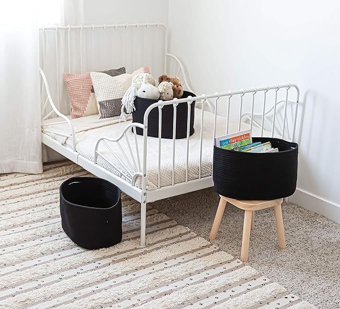 OrganiHaus Set of 3 Black Woven Storage Baskets for Shelves, Decorative Organizer Bins for Closet, Bathroom & Living Room, Multipurpose Home Organization Baskets, Toy Storage Basket - 15x9x10 inches