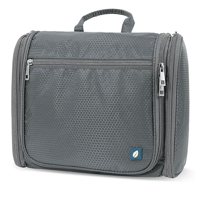 PAVILIA Large Hanging Toiletry Bag Travel Bag Women Men, Cosmetic Organizer, Water Resistant Makeup Bag Accessories Toiletries, Travel Essentials Kit, Grey