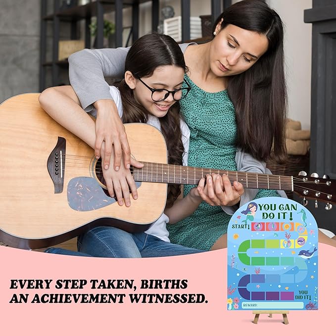 Mermaid Reward Chart, Behavior Chart for Kids at Home, Wooden Incentive Chart Signboard with 24 Tokens, Under The Sea Themed Sticker Charts Classroom Essentials -04