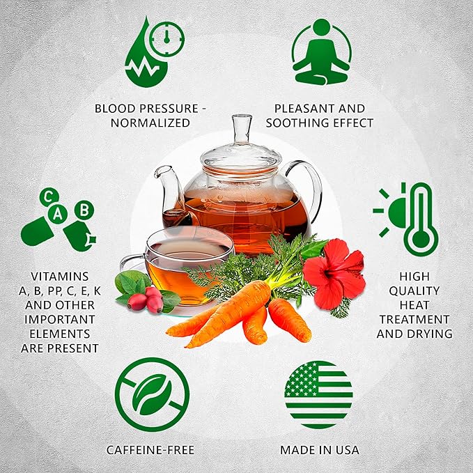 TeaDreamTea – Carrot Hibiscus Rosehip - Loose Leaf Herbal Bulk Tea - Caffeine-Free - Vitamins Rich - Boost Immune System - Carrot Raw from USA - Hot and Iced Tea - 4 ounce / 113 g