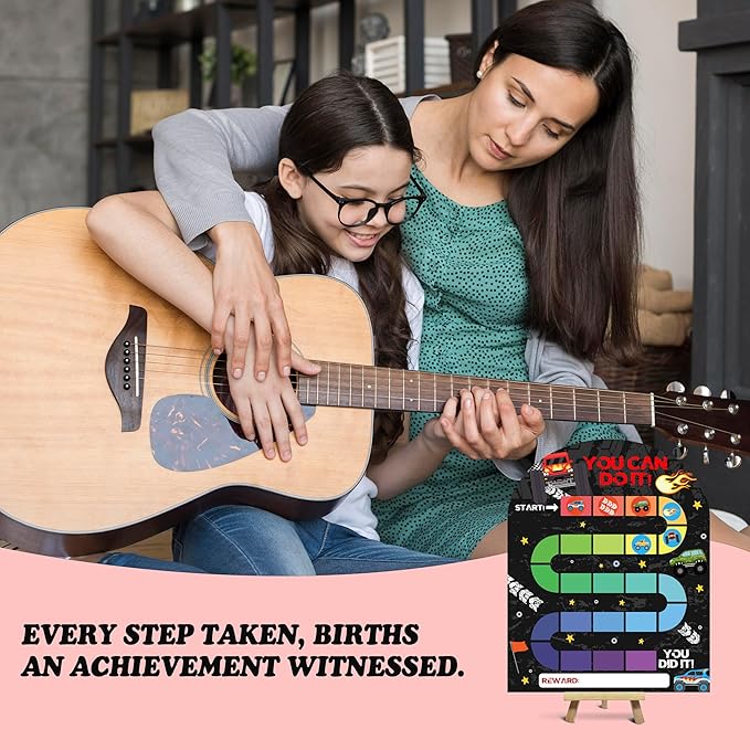 Race Car Reward Chart, Behavior Chart for Kids at Home, Wooden Incentive Chart Signboard with 24 Tokens, Truck Themed Sticker Charts Classroom Essentials -07