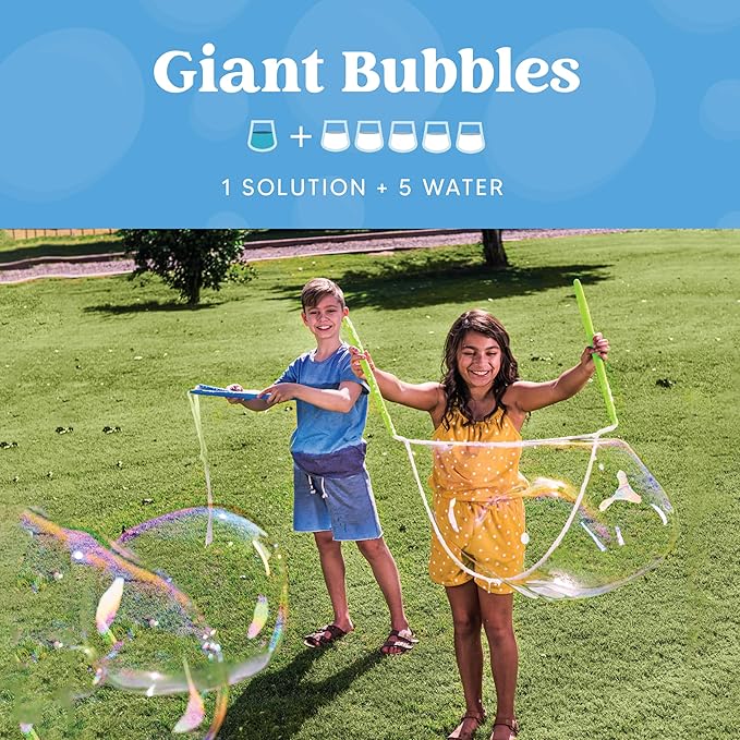 JOYIN 2 Bottles Bubbles Refill Solutions 64 oz (up to 5 Gallon), Concentrated Solution for Bubble Machine, Gun, Wand Refill Fluid Summer, Easter Toys(Orange+Blue)