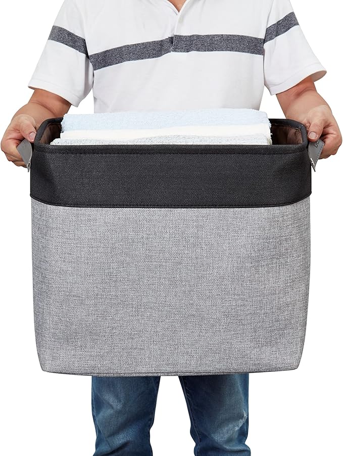DECOMOMO Extra Large Storage Baskets, 54.5L Fabric Storage Bins for Organizing Linen Closet, Nursery (Grey & Black, XXXL - 3 pack)